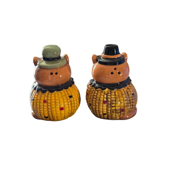 Johanna Parker Fall Thanksgiving Salt and Pepper Shaker Set Pilgrim Corn Cob - Picture 3 of 5